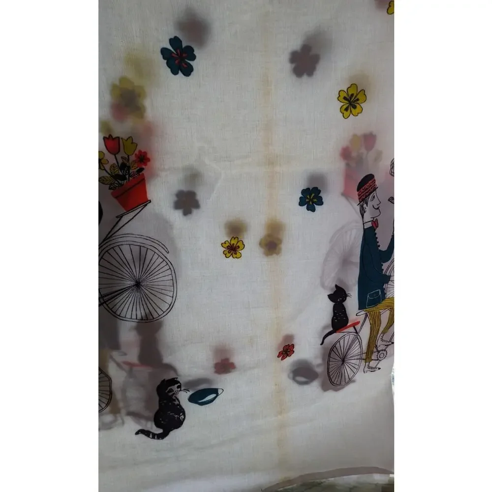 3 5/8 Yds Vintage 60's AMERITEX COTTON FABRIC Victorian Courting Couple Bicycles